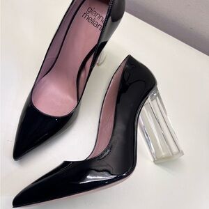 GIANNA MELANI MADE IN ITALY LEATHER Elegant Black Heel Transparent Block Heel